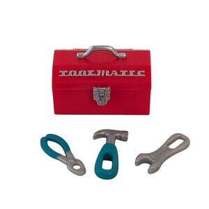 MGA Retro Red Toy "Toolmatic" Mini Tool Box With Tools Hammer Pliers Wrench 1.5"